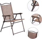 Giantex Set of 2 Patio Folding Chairs, Outdoor Patio Dining Chairs w/Armrest, Sling Back, Metal Frame, Outside Use for Lawn Camping Garden Pool Beach Yard Lounge, No Assembly, Brown