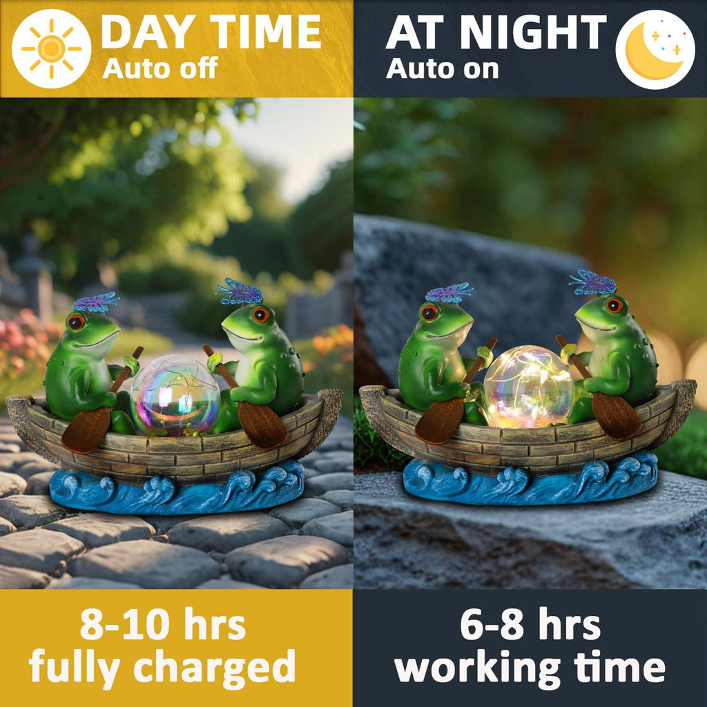 Solar Frog Boating Garden Statue with Ball Light 5.1"Resin Frogs Decor | for Home Front Door Patio Porch Balcony Women Gardeners Moms Wives Girlfriends