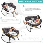 RADIATA Outdoor Papasan Rocking Chair, Oversized Patio Rocking Egg Chair | 450 Lbs Heavy Duty, Oversized Design, PE Wicker Comfy Egg Chair with Grey Cushion, Sturdy Recliner Lounge for Balcony Porch