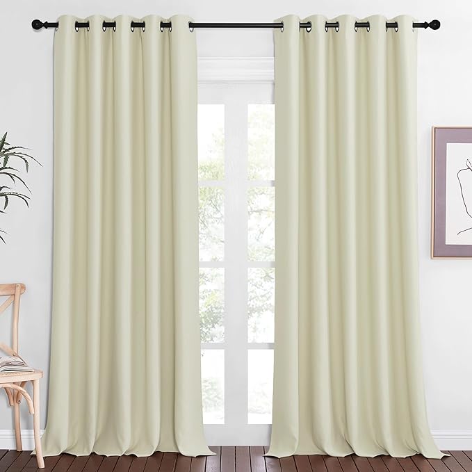NICETOWN Sliding Door Window Treatment Blackout Patio Door Curtain Panels, Privacy Thermal Drapes for Bedroom Living Room Department with Grommet Top (Beige, W66 x L110)