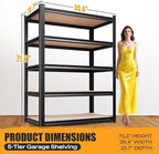 71.2" H Garage Shelving Heavy Duty Storage Shelves, Metal Adjustable Shelving Unit, Utility Garage Organizer Shelf for Basement, Pantry, Kitchen, Warehouse,15.7" Dx35.4 Wx71.2 H Black