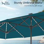 PHI VILLA 13ft Patio Umbrella with Solar-Powered 120 PCS LED Color-Changing Lights, Triple-Head Large Rectangle Umbrella Outdoor Patio for Table with Crank Lift,Cyan(No Base)
