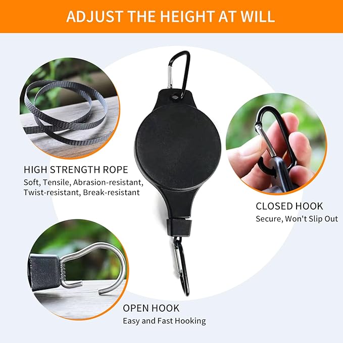 6PCS Adjustable Retractable Plant Pulley Hangers - Versatile Height Hooks for Hanging Baskets, Flower Pots, and Bird Feeders