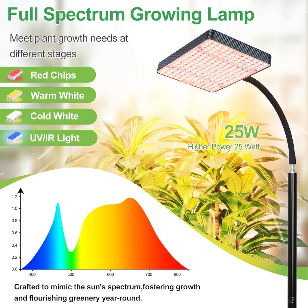 2026 Full Spectrum Grow Light with Stand, 25 Watt Bright Grow Lights for Indoor Tall Plants, Bonsai Tree, Auto On/Off Daily Timer(4/8/12/16/20H), Adjustable Stand 24"-78"