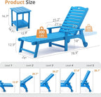 LUE BONA Chaise Lounge Chair with Table, 6-Piece, HDPS Chaise Lounger, 5 Positions Adjustable Lounge Chairs, Pool Lounge Chair with Wheels for Poolside, Backyard, Blue