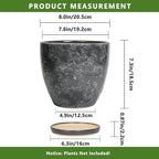 Ceraimc Planter - 8 Inch Plant Pot for Indoor Outdoor Plants, Decorative Round Planters, Flower Pot with Drainage and Saucer, Garden Porch House Room Decor, Plant Lover Gifts, Grey