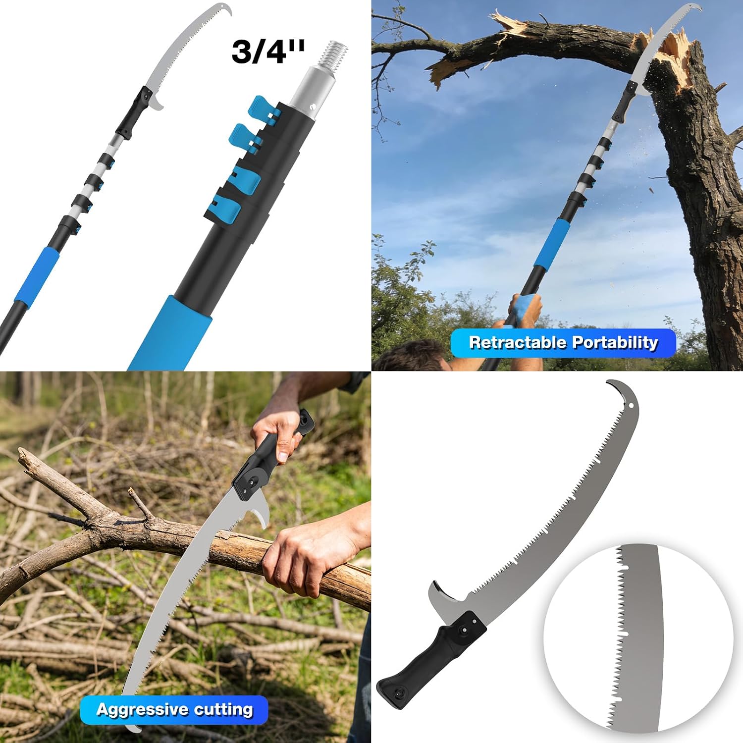Manual Pole Saw for Tree Trimming, 26FT Telescoping Extension Pole Tree Pruner with 24" Blade, Hand Pole Saw for Cutting High Branches, Detachable Pruning Saw for Garden Yard Maintenance