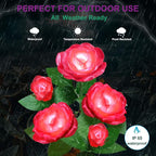 Solar Flower Lights Outdoor - Upgraded New Material Two Modes Realistic LED Solar Powered Waterproof Lights with 5 Roses, Solar Decorative Stake Lights for Garden (Red, 1 Pack)