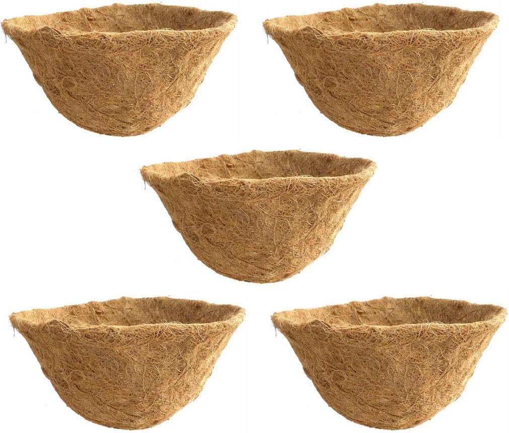 16" Hand Formed Hanging Basket Coco Fiber Liner (C419L-5) with Water Retainer Pack of 5 Liners