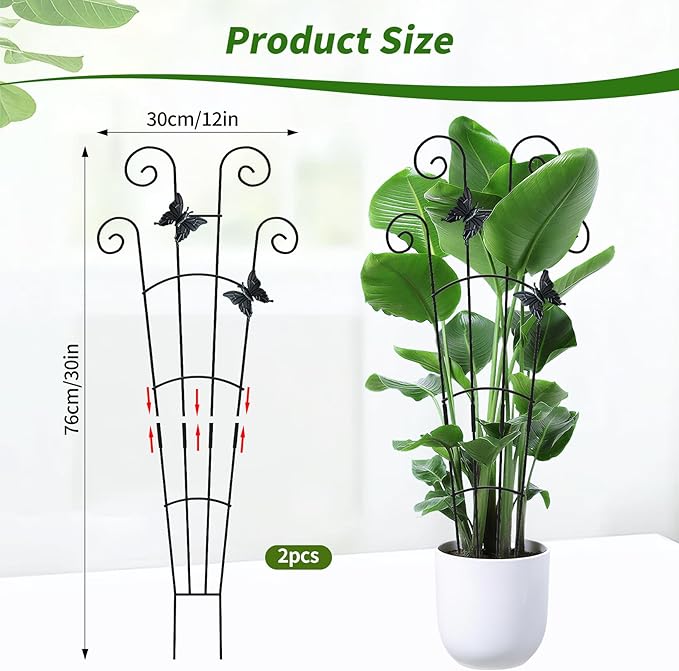 2 Pack 30 Inch Taller Plant Trellis for Potted Climbing Plants Indoor,Expandable Metal Garden Trellis for Climbing Plants,Flowers Vine Ivy, Sturdy Houseplant Support for Potted Plants with Ties