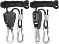 1/8Inch Heavy Duty Adjustable Rope Clip Hanger Reinforced Metal Internal Gears for Growing Light Fixtures,Various Tie-Down Uses,Loose-Proof Design,8ft Long,150lbs Weight Capacity,Black,1Pair