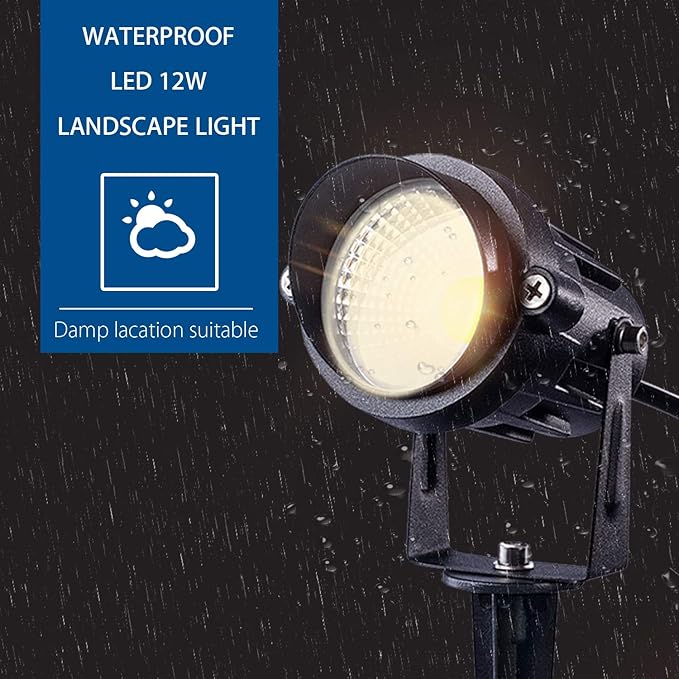 SUNVIE 12W LED Landscape Lights Low Voltage Garden Pathway Lights Super Warm White 12V Waterproof Outdoor Spotlights for Driveway Walkway Yard Patio Porch Trees with Spike Stand (10 Pack)