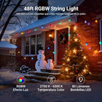 NEEWER 48ft Outdoor String Lights, App Control Smart AI RGBW Hanging Outside Patio Balcony Backyard Holiday Lighting, IP65 Waterproof, 15 LED Bulbs, 50+ Scenes, Compatible with Alexa Google, NR01