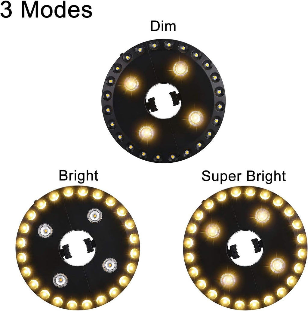 Patio Umbrella Light 3 Brightness Modes Cordless,with 28 Warm White LEDs-4 * AA Battery Operated Umbrella Lights,Fits 1.15"-2" Umbrella Poles,for Patio Umbrellas,Camping Tents and Indoor Use