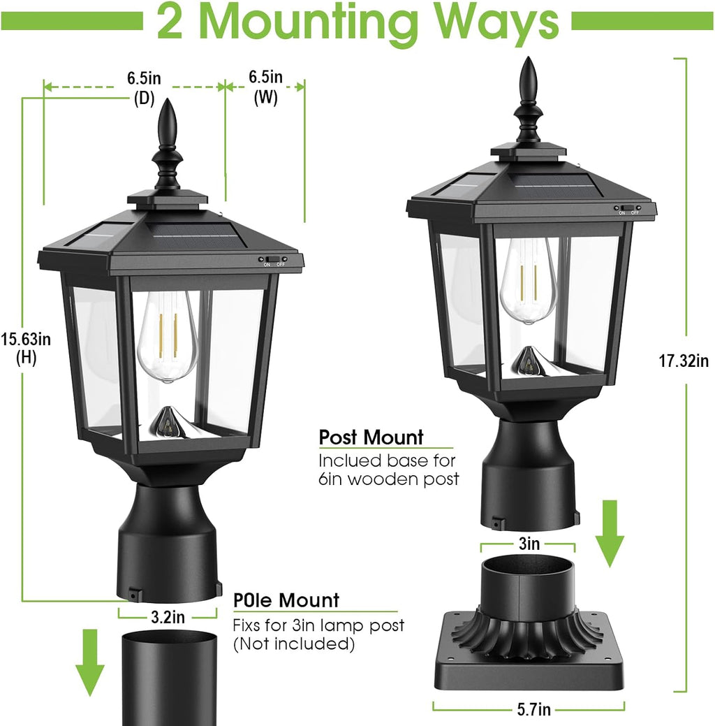 Solar Post Light Outdoor, 60 Lumens Dusk to Dawn Lamp Post Light, | Solar Powered & Waterproof, Fits 6x6 Wooden Posts, 3 Inch Poles, for Garden, Pathway, Driveway, Fence & Yard（Cool White）
