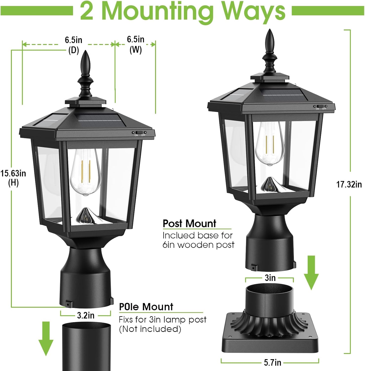 Solar Post Light Outdoor, 60 Lumens Dusk to Dawn Lamp Post Light, | Solar Powered & Waterproof, Fits 6x6 Wooden Posts, 3 Inch Poles, for Garden, Pathway, Driveway, Fence & Yard（Cool White）