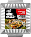 Kaluns Heavy Duty Stainless Steel Vegetable Grill Basket, Rectangular, Silver, Dishwasher Safe Grills and Vegetables