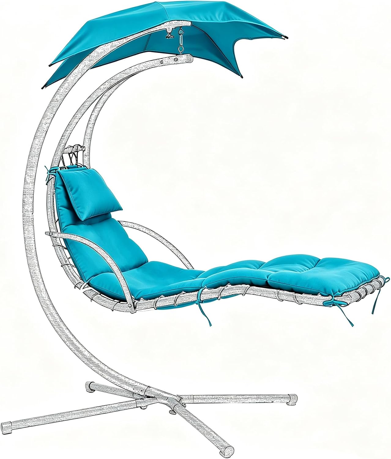 Hanging Lounge Chair Replacement Cushion with Umbrella, Thick Padding, Fade Resistant, Water Resistant for Outdoor Curved Chaise Hammock (Peacock Blue)
