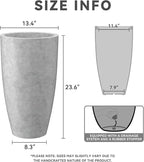 Kante 23.6" H Natural Concrete Finish Concrete Tall Planters Large Outdoor Indoor Decorative Plant Pots with Drainage Hole and Rubber Plug, Modern Tapered Style for Home and Garden