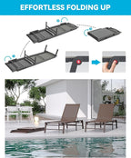 Aluminum Chaise Lounge Chair Outdoor, Foldable Patio Lounge Chair Assemble-Free, Pool Lounge Chairs with 5 Adjustable Backrest, Outdoor Lounge Chairs for Outside Poolside Beach Lawn Brown