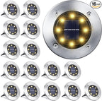 LYHOPE Solar Ground Light Outdoor, 16 Pack 8 LED Solar Disk Lights Waterproof Garden In-ground Pathway Lights Landscape Lighting for Lawn,Yard,Deck,Patio,Walkway (Warm White)