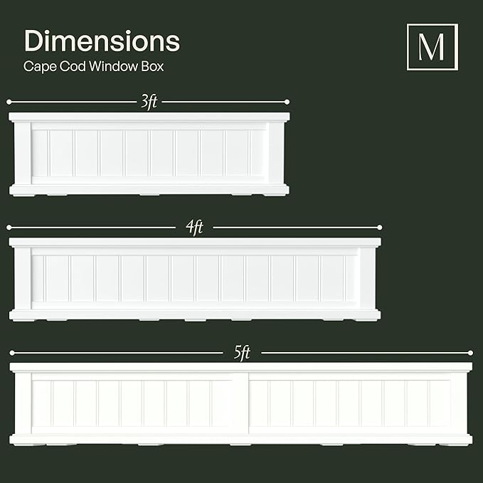 Mayne Cape Cod 3ft Window Box - White - 36in L x 11in W x 10.8in H - with 6.5 Gallon Built-in Water Reservoir (4840-W)