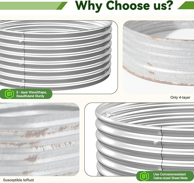 4 Pack 2x2FT Round Raised Beds for Gardening, Corrugated Galvanized Steel Raised Garden Bed, Outdoor Metal Above Ground Garden Bed for Vegetables and Flowers-2x2FTx10Inch