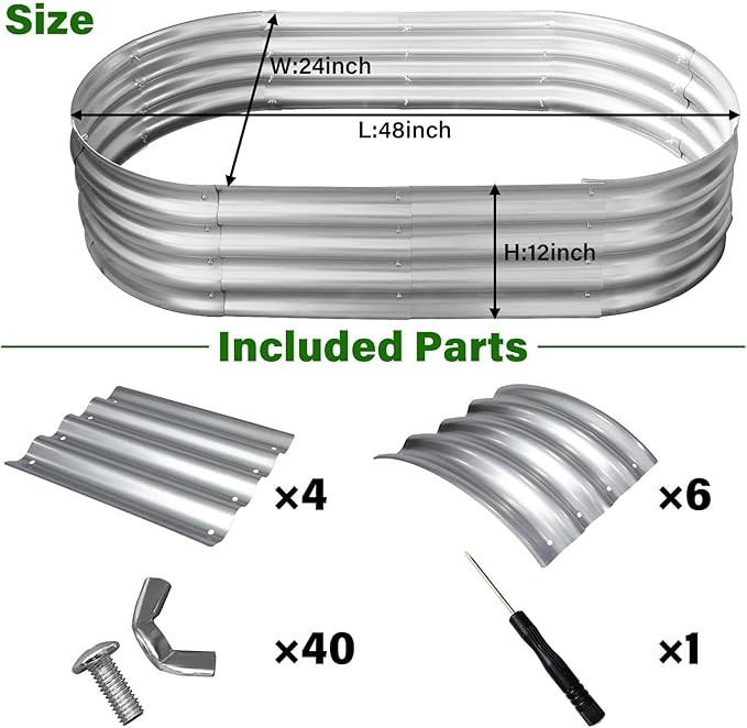 Galvanized Raised Garden Bed for Outdoor: 4X2X1ft Durable Metal Vegetable Plant Container Kit - Oval Planter Box for Gardening Flower Trough （2 Pack）