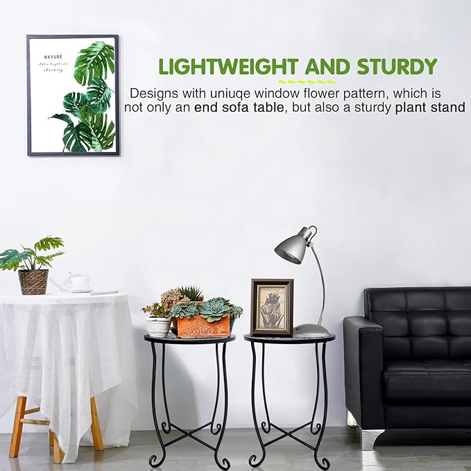 Fashion&cool Outdoor Side Tables, 2 Pack Patio Side Table, Weather Resistant Metal Small Round Outdoor End Table Side Table for Patio Yard Porch Balcony Garden Bedside, Plant Stand for Indoor Outdoor