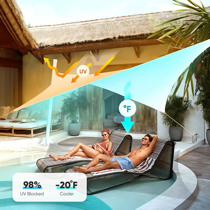 Quictent 20x16ft Rectangular Sun Shade Sail 185G HDPE Canopy 98% UV Block Outdoor Patio Garden Commercial Deck with Hardware Kit (White)