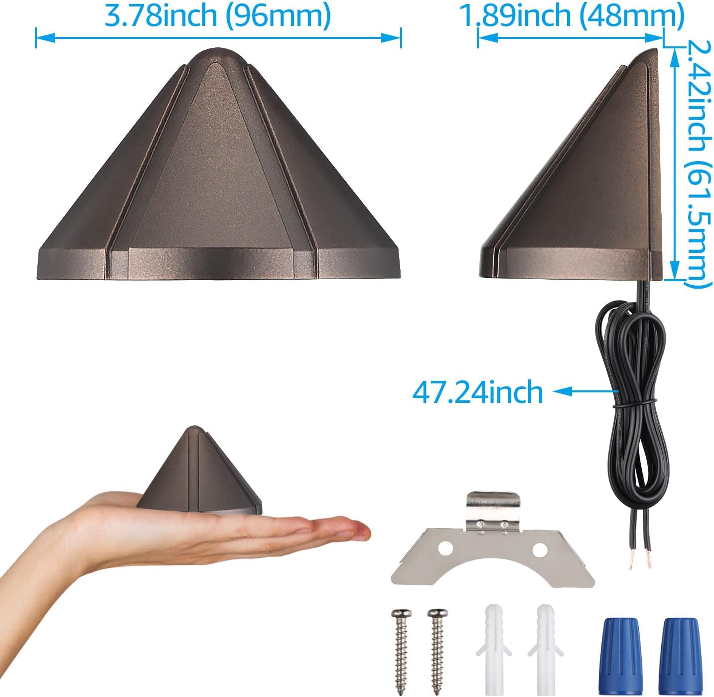LEONLITE 4-Pack 4000K Low Voltage LED Deck Light Triangle Oil Rubbed Bronze | 12V Stair Railing Light, Outdoor Landscape Step Fence Light, IP65, UL Listed , Aluminum, Cool White