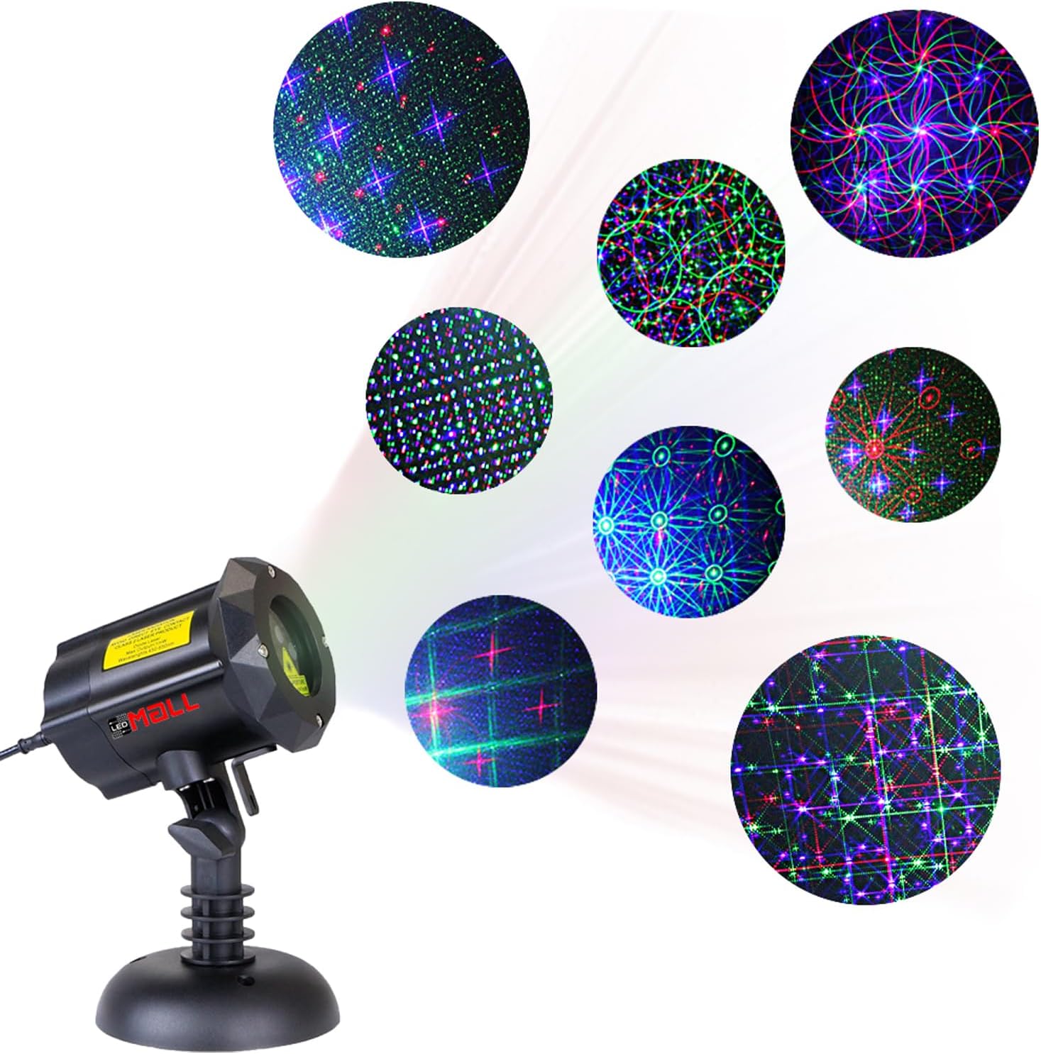 Motion 8 Patterns in 1 Red, Green, and Blue Outdoor Christmas Laser Lights Projector with remote control and Security Lock