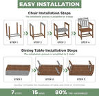 5-Piece Outdoor Dining Furniture Set with Chairs, All-Weather HDPE Patio Table and 4 Chairs, Umbrella Hole, for Garden Backyard or Deck - Teak