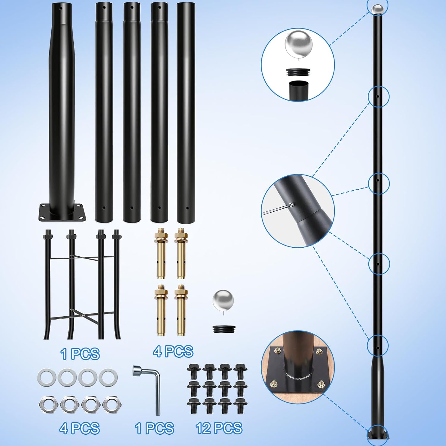 Street Light Pole 16Ft Tall-Outdoor Adjustable Metal Street Lamp Post, Outdoor Light Pole for Parking Lot, Patio, Street, Backyard, Exterior House