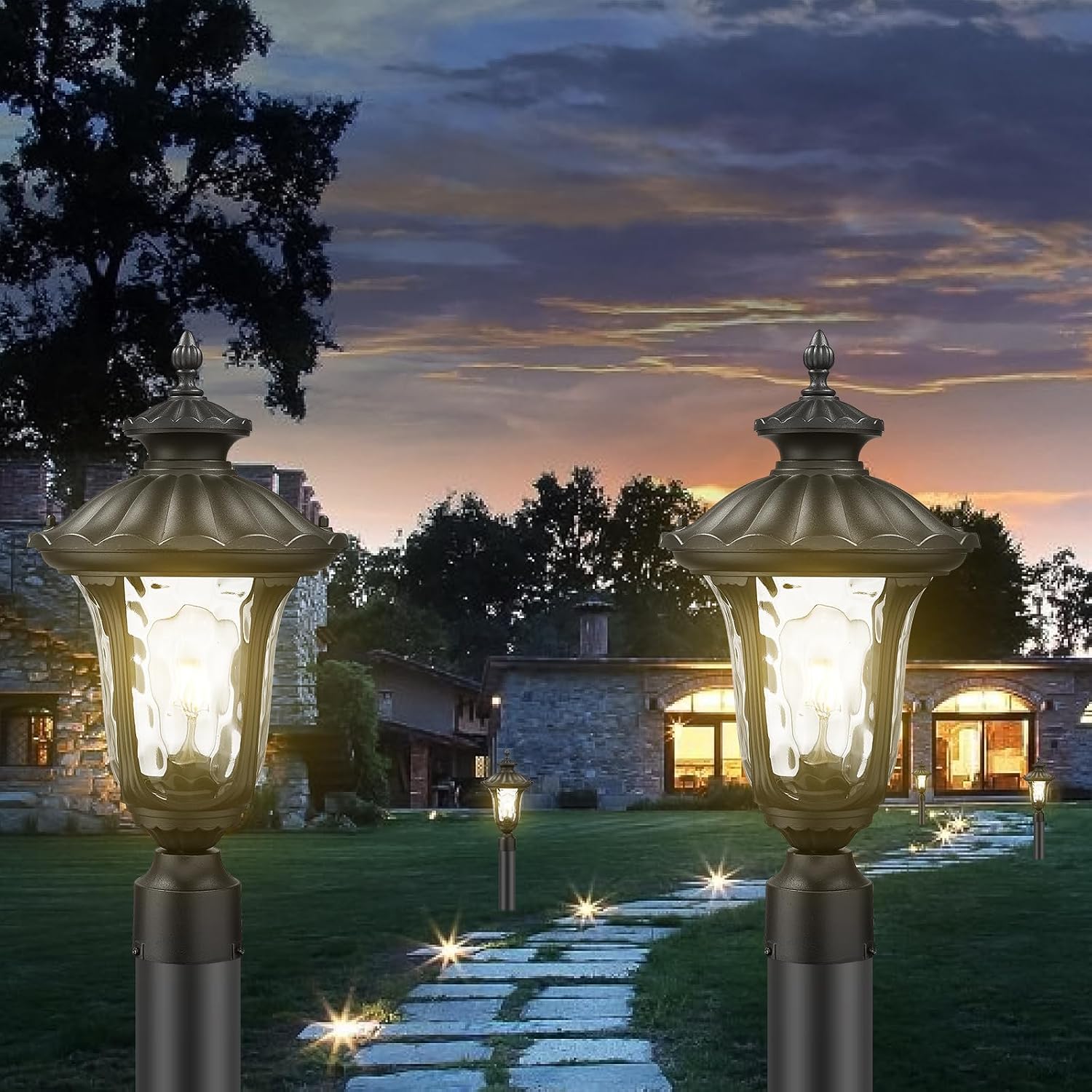 Outdoor Post Lights Fixtures, 18'' Medium Black Aluminum Waterproof and Anti-Rust Pole Lantern Lighting Fixture for Walkway, Patio, Porch