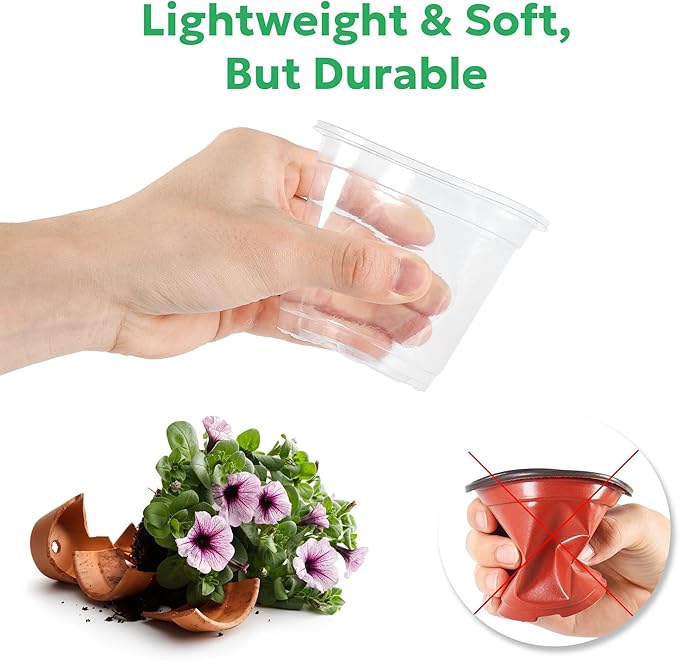 60 Packs 3.5 Inch Reinforced Clear Nursery Pots with Drainage Holes, Transparent Plastic Plant Pot Seedling Planter for Vegetable Propagation, Root Cutting, Seed Starting