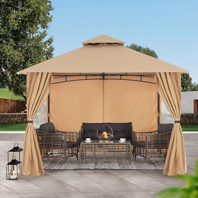 MASTERCANOPY Patio Gazebo Steel Frame Outdoor Gazebo with Windows Curtains (11x11,Beige)