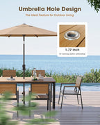 Outdoor Dining Set for 6, Aluminum Patio 7 Piece HDPS Luxury Outdoor Table and Chairs Set with Umbrella Hole, Modren Patio Furniture Set, All-Weather Patio Dining Set for 6, (Gray & Teak)