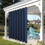 BONZER Outdoor Waterproof Curtains for Patio Extra Wide Grommet Light Filtering Outside Curtains for Gazebo, Porch, Pergola, Pavilion, 1 Panel, 150W x 108L inch, Navy