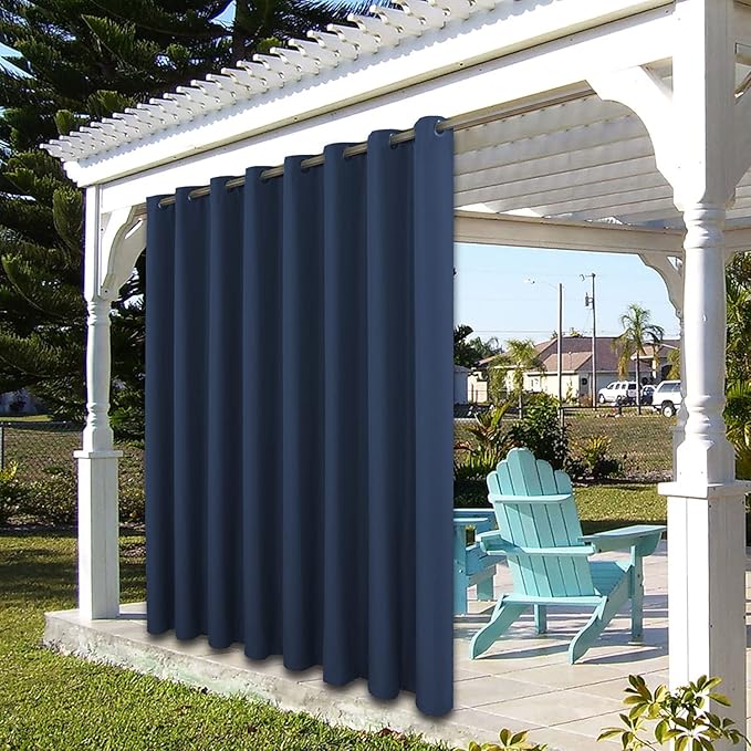 BONZER Waterproof Indoor/Outdoor Curtains for Patio Thick Privacy Extra Wide Grommet Curtains for Bedroom, Living Room, Porch, Pergola, Cabana, 1 Panel, 150W x 95L inch, Navy