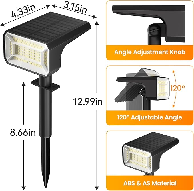 Fabrito 8 Pack Solar Spot Lights Outdoor Waterproof IP67, [108 LEDs, 4 Modes] Dusk to Dawn Spotlights with 1500mAh Battery for All Night, Landscape Lights for Tree, Yard, Pool, Pathway, Warm White