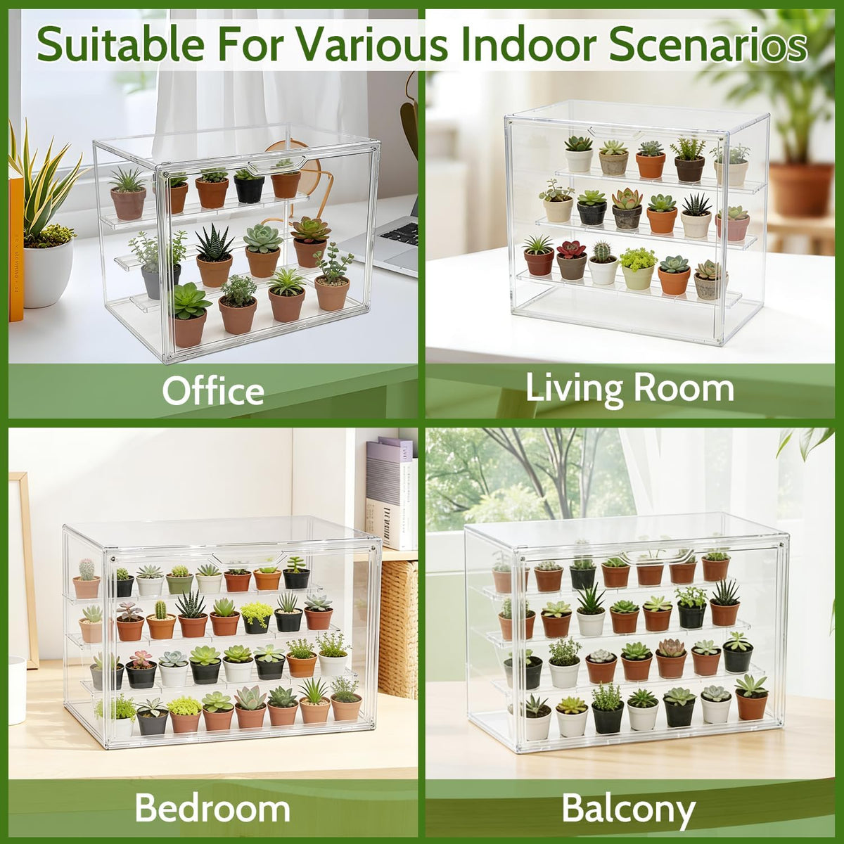 clear mini greenhouse indoor, small stackable tabletop portable showing dimensions