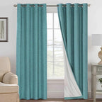 H.VERSAILTEX Linen Blackout Curtains 84 Inches Long 100% Absolutely Blackout Thermal Insulated Textured Linen Look Curtain Draperies Anti-Rust Grommet, Energy Saving with White Liner, 2 Panels, Teal