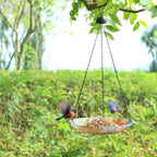 Hanging Bird Bath Outdoors Glass Bird Water Bowl Feeder Garden Decor | 12 Inch Hanging Bird Baths for Outside, Watercolour Daisy Glass Bird Water Bowl Bird Feeders for Garden, Lawn Yard Decor