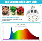 Hywyimlait Grow Lights for Indoor Plants, Full Spectrum 4000K, 22W Plant Light Bulb with High PPFD, E27 Base, LED Energy Saving Grow Light Bulb for Seeding and Growing, 1 Pack