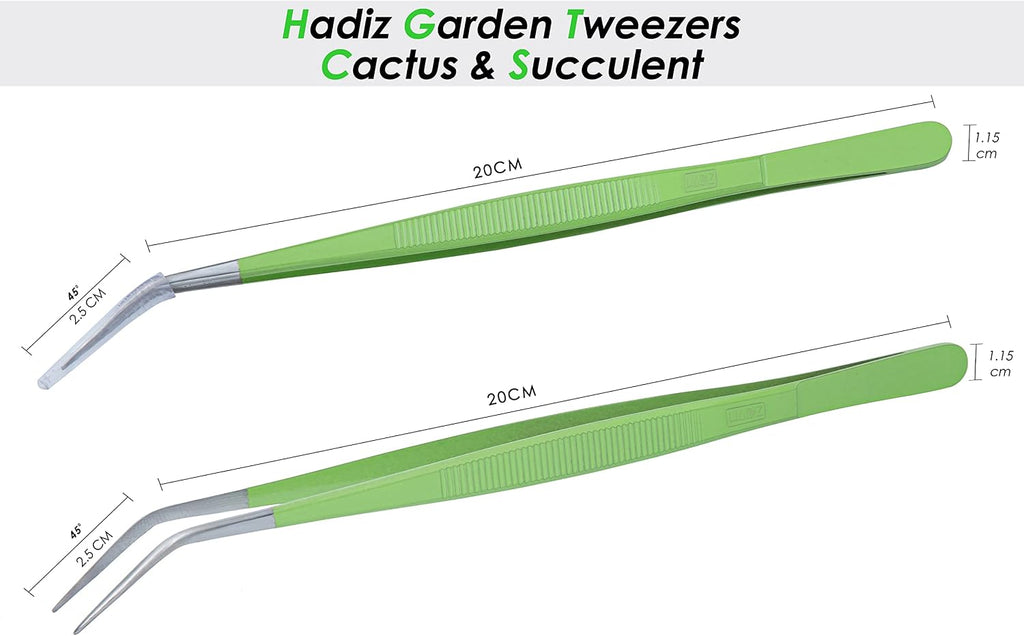 HADIZ Stainless Steel Garden Tweezer Two Piece Set with Curved Tip Tweezers for Cactus and Succulents Gardening(Curved)