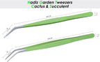 HADIZ Stainless Steel Garden Tweezer Two Piece Set with Curved Tip Tweezers for Cactus and Succulents Gardening(Curved)