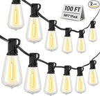 Outdoor String Lights Waterproof, 100FT (50FT 2Pack) Patio Lights Outdoor with 54 ST38 Edison Bulbs (4 Sqare), Hanging Lights with Plug in Cord for Porch, Backyard, Bistro, Garden, 2700K