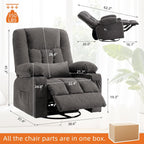 MAHOMICO Rocker Recliner Chair with Massage and Heat | Cup Holders,USB Charging Port,Side Storage Pockets,Soft Armrests,Single Sofa Recliner,for Living Room,Nursery,Bedroom,Grey