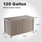 180 Gallon Resin Outdoor Deck Box Waterproof Patio Furniture, Garden Tools, Cushions, Pool Accessories Outside Storage Box (180 Gallon,Grey)